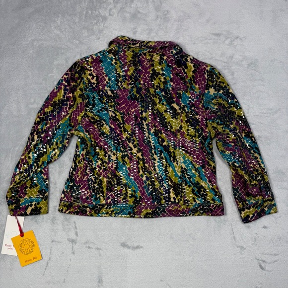 Ruby Rd. Petite Women's Jacket Multi Color Geometric Print Button Front Size 10P - Picture 3 of 12